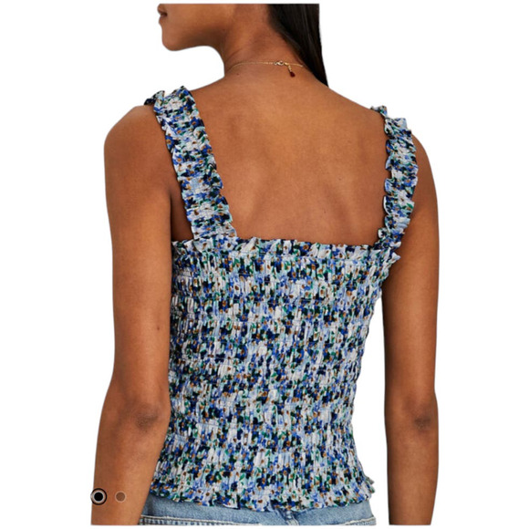 Veronica Beard NWT Averie Smocked Tank Size L Square Neck 100% Cotton - Picture 2 of 10